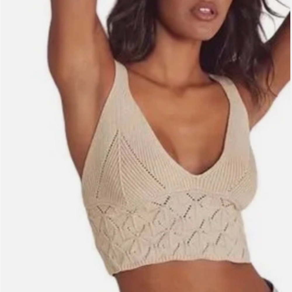 Free People Cream Knit crop top boho festival 70s